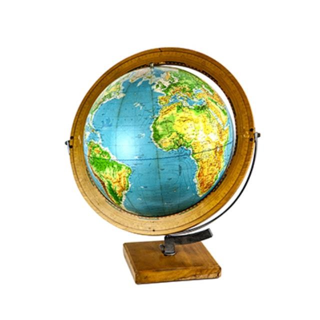 Blu Globe W/Wood Meridian Ring