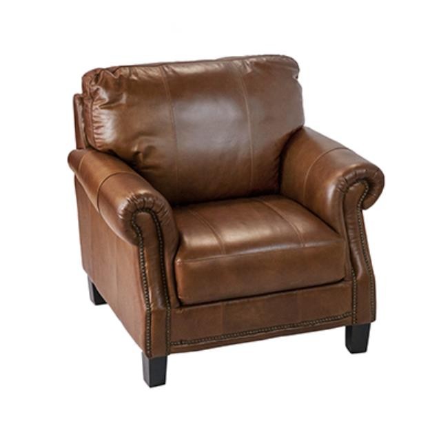 Lther Club Chair W/Nail Head