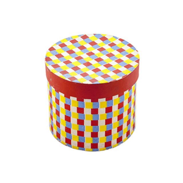 HAT BOX- Red Ylw Blue Squares