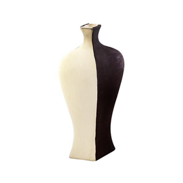 VASE- Two Tone White Dark Brwn