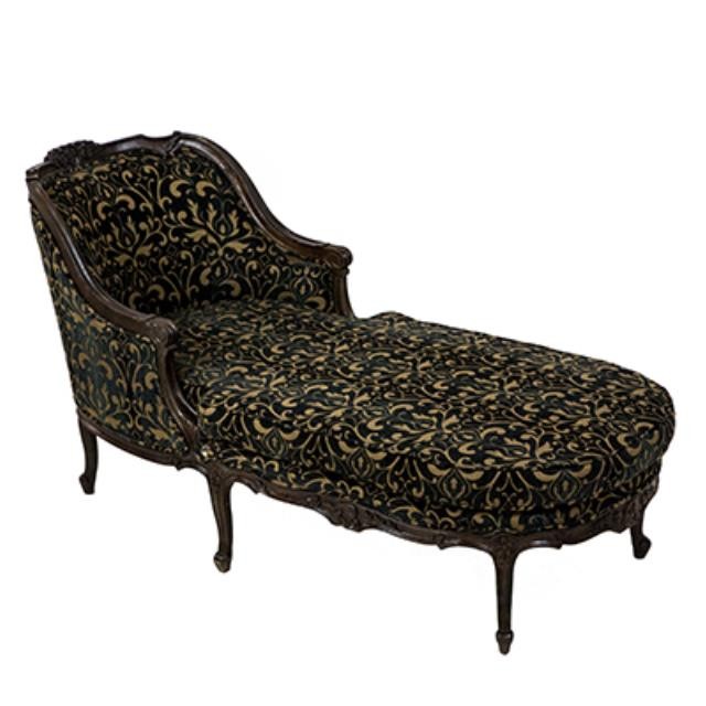 Chaise-Blk & Beige Fabric