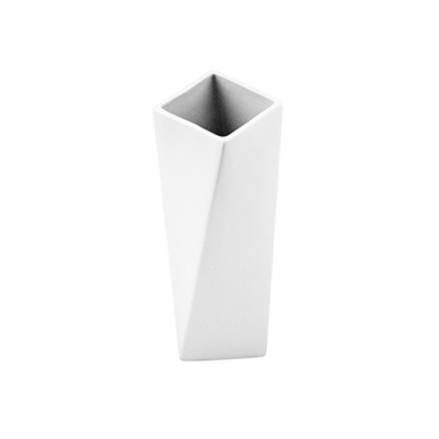 Matte Wht Sq Twisted Vase