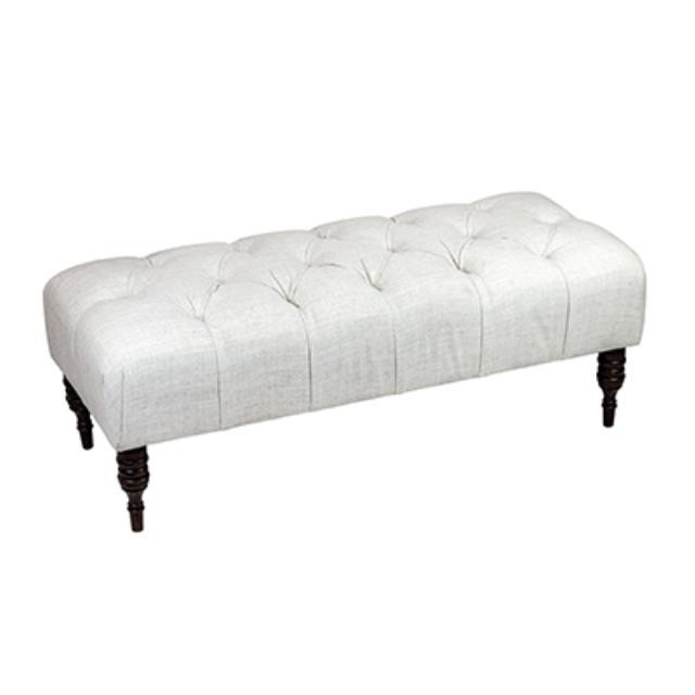 Linen Tufted Bench W/Dark Leg