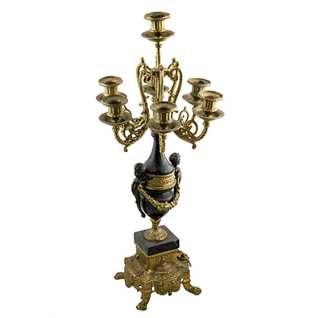 Candleabra-Black Marble-Brass