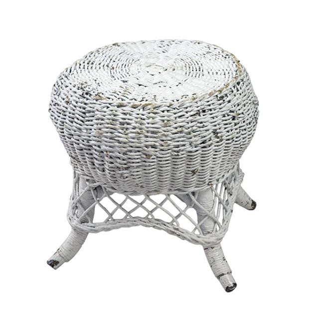 Round White Wicker Stool