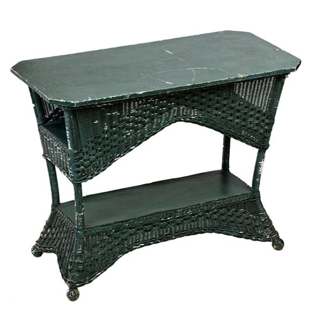 Forest Grn Wicker Table/Bench