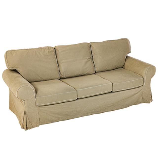 Khaki Sofa/White Piping