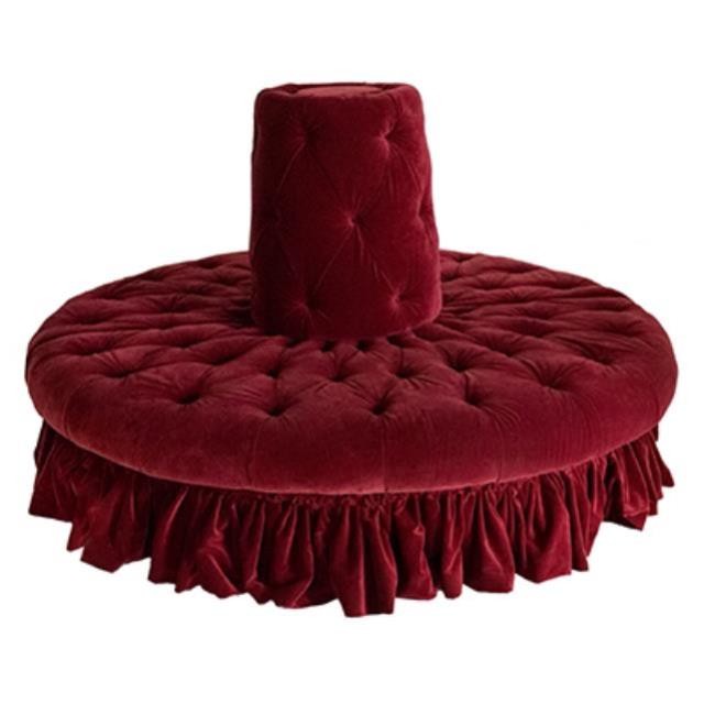 OTTOMAN-Rnd Burgundy Tufted Sombrero