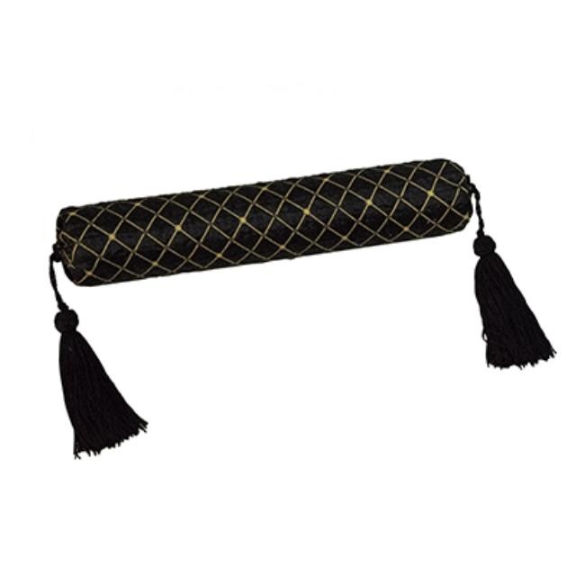 PILLOW-Bolster-Black/Gold W/Tassels