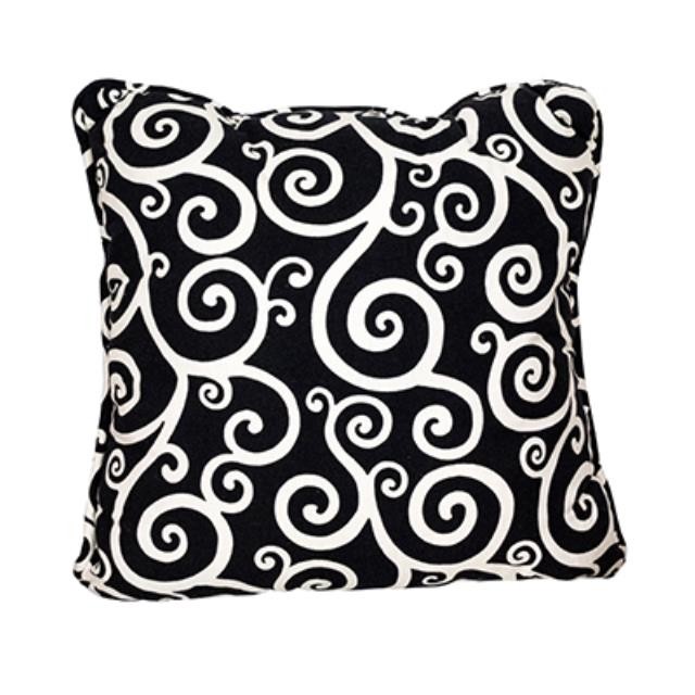 PILLOW-Square-Black W/Cream Scrolls