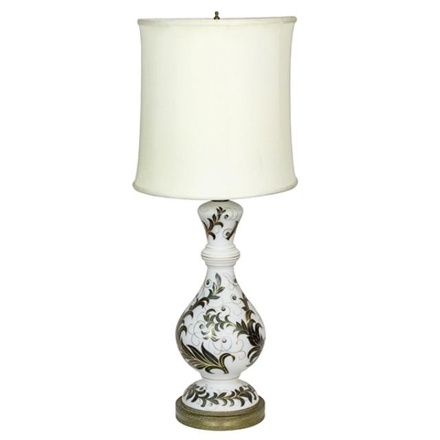 TABLE LAMP-White W/Black & Gold Leaves