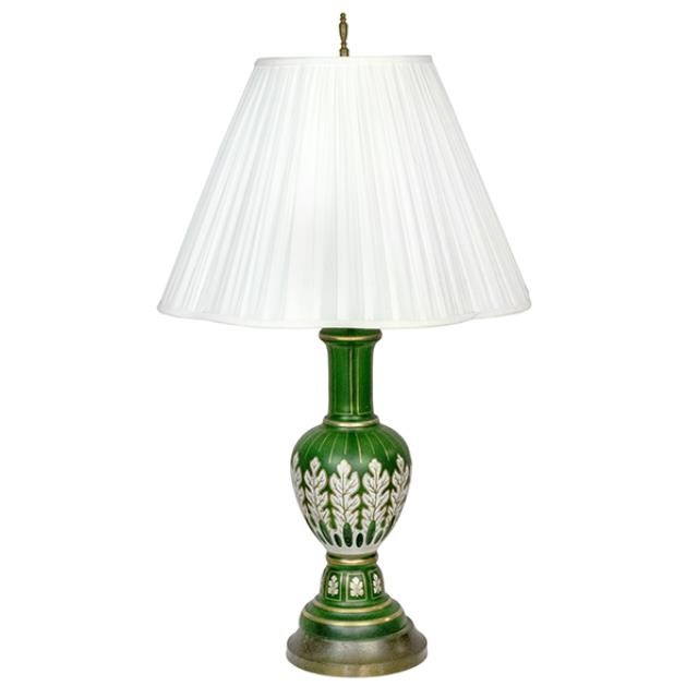 TABLE LAMP- Green W/White & Gold Leaves