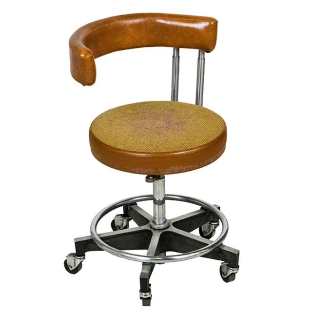 CHAIR-Dentist's Orange Chair Curved Back/On Wheels