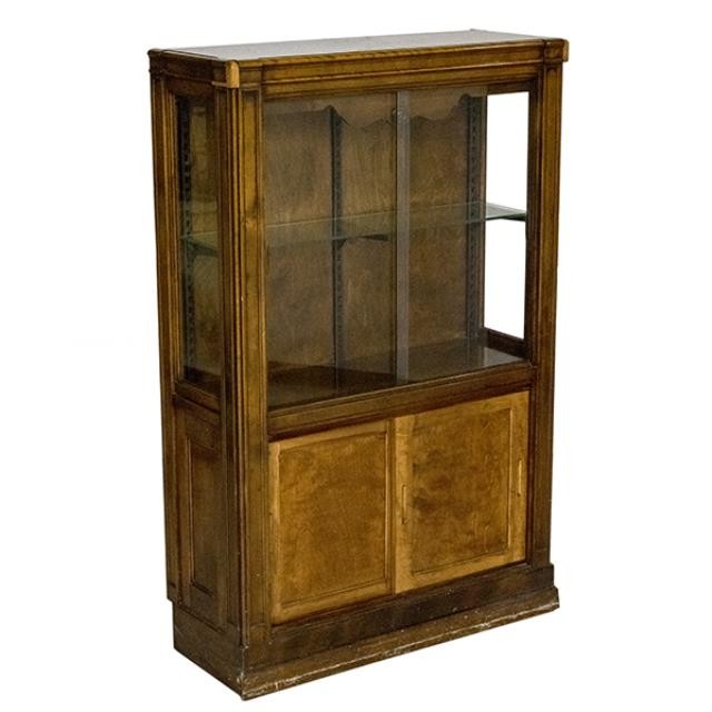 DISPLAY CASE-Walnut-Glass Shelves-Bottom Storage