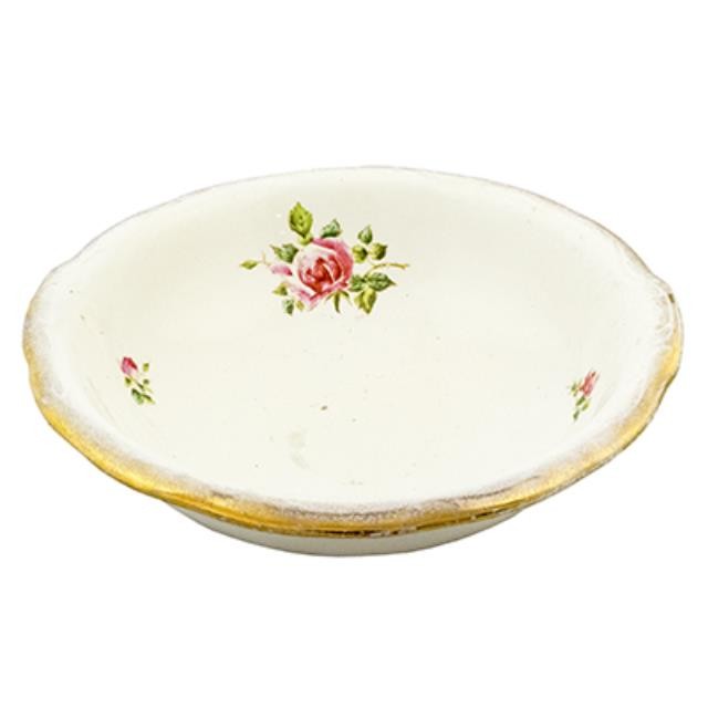 WASH BASIN-Vintage White/Pink Floral-Gold on Edge