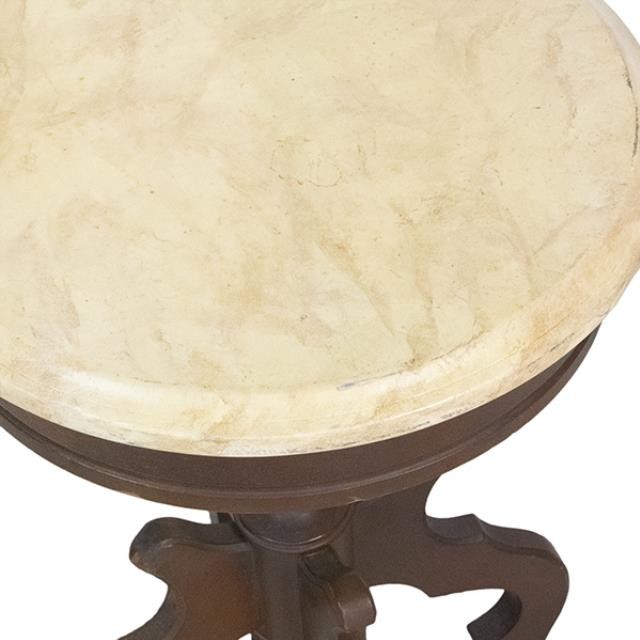 SIDE TABLE- Round Faux Marble Top W/Wood Base