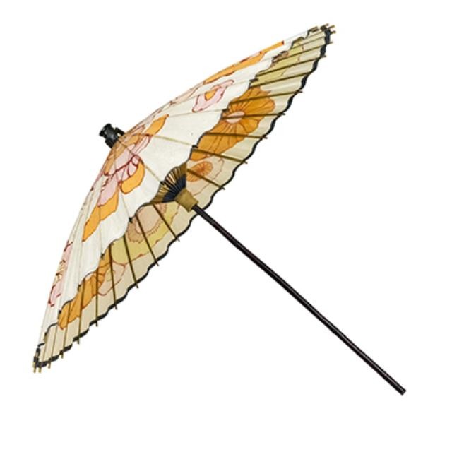 PARASOL-Vintage White W/Pink,Orange,Yellow Flowers & Butterfly