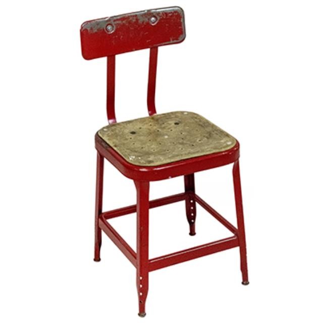 CHAIR-Vintage Metal Industrial Side Chair-Distressed Red