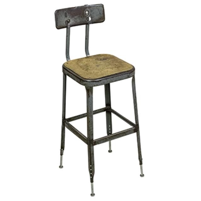 STOOL-Vintage Metal Industrial Shop Stool/ Distressed Gray