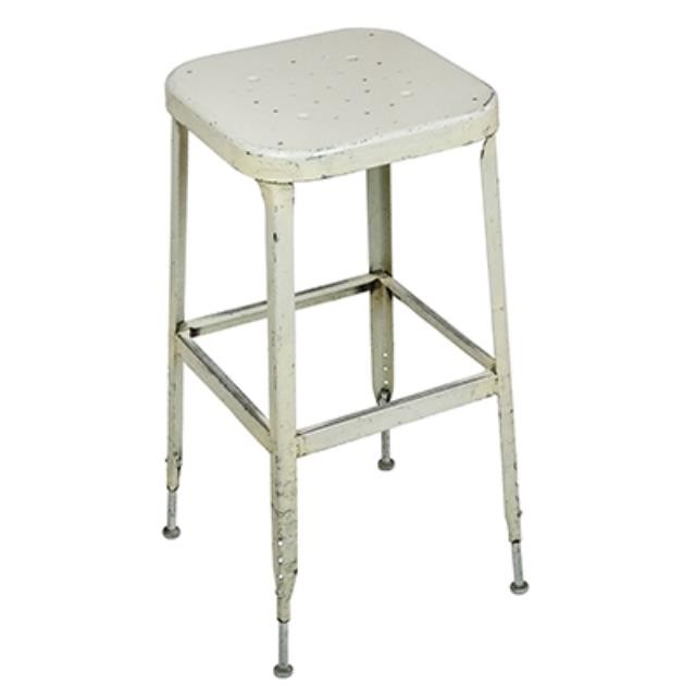 STOOL-Backless Vintage Metal Shop Stool/Distressed White