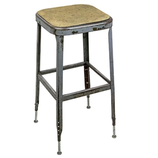 STOOL-Vintage Metal Industrial Shop Stool/Gray Distressed