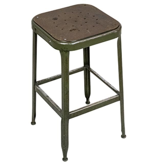 STOOL-Backless Vintage Metal Industrial Shop Stool/Distressed Brown