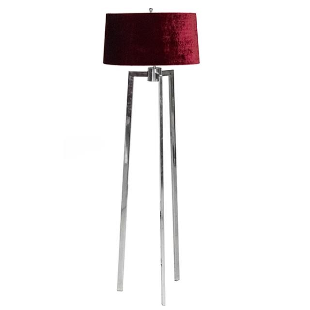 LAMP-Floor Lamp W/Chrome Tripod Base and Red Velvet Shade