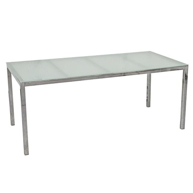 TABLE-Modern Dining Table-Chrome Frame/Frosted Glass