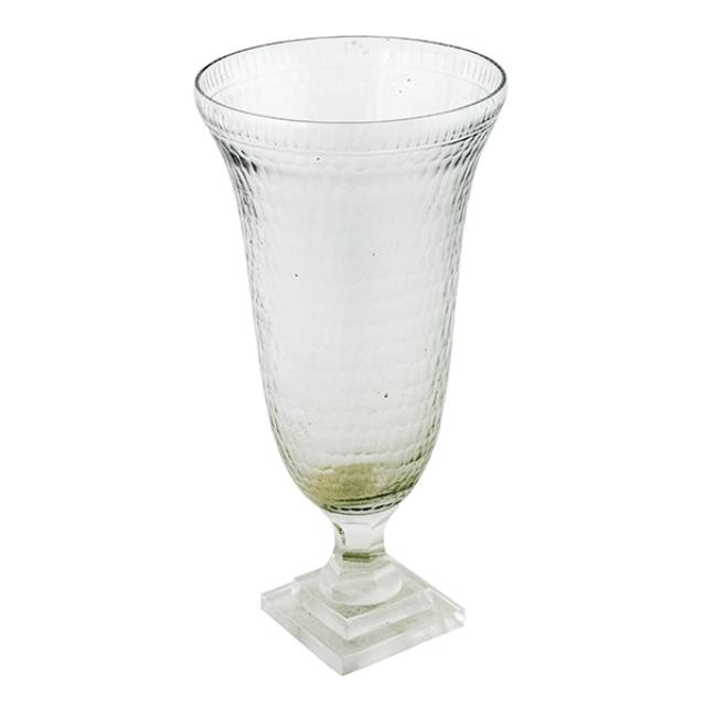 VASE-Faceted Glass/Urn Shape W/Pedestal Base