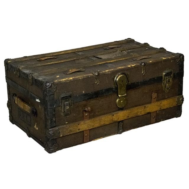 STEAMER TRUNK-Black W/Brass Hardware