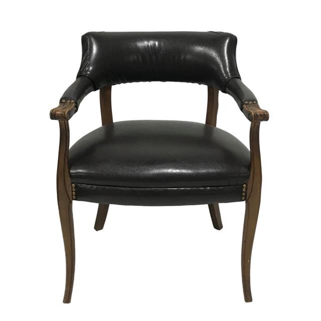 ARM CHAIR-Office "Guest Chair" Brown Leather W/Wood Frame