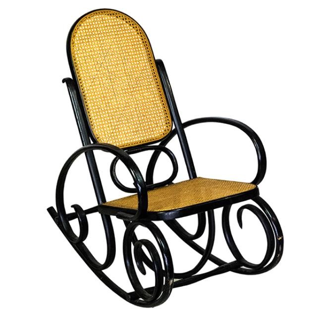 ROCKING CHAIR-Black Bentwood W/Caning
