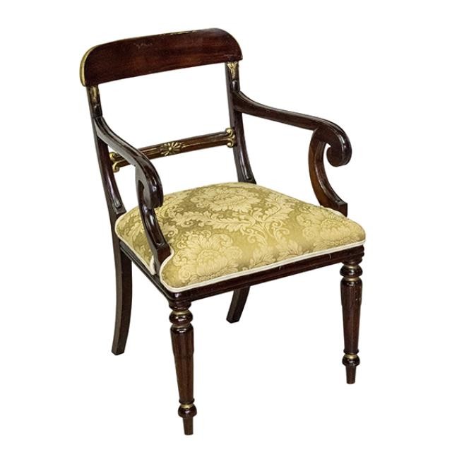 ARM CHAIR-19th Century English Regency Style Desk Chair/Gold Accents