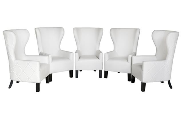 Chair-White Faux Leather Wing Chair-Tufted