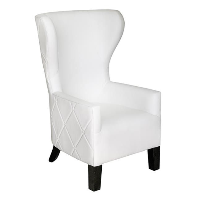 Chair-White Faux Leather Wing Chair-Tufted