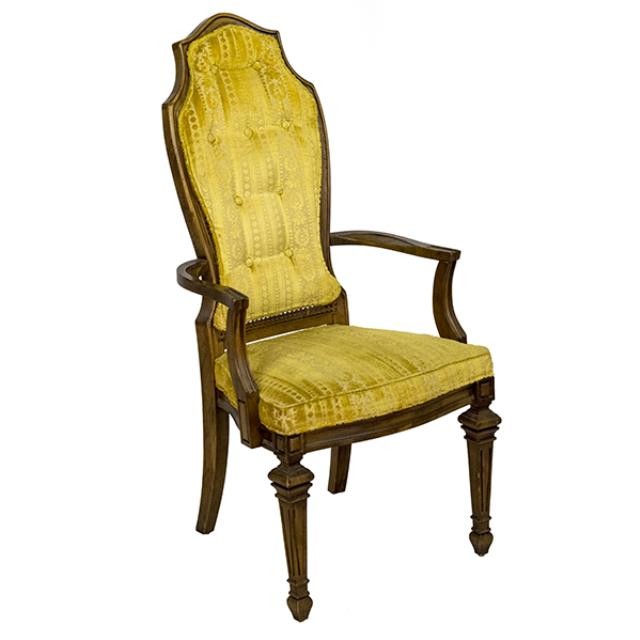CHAIR-Arm-Diningroom/Fruitwood W/Gold Cutout Velvet Seat & Back