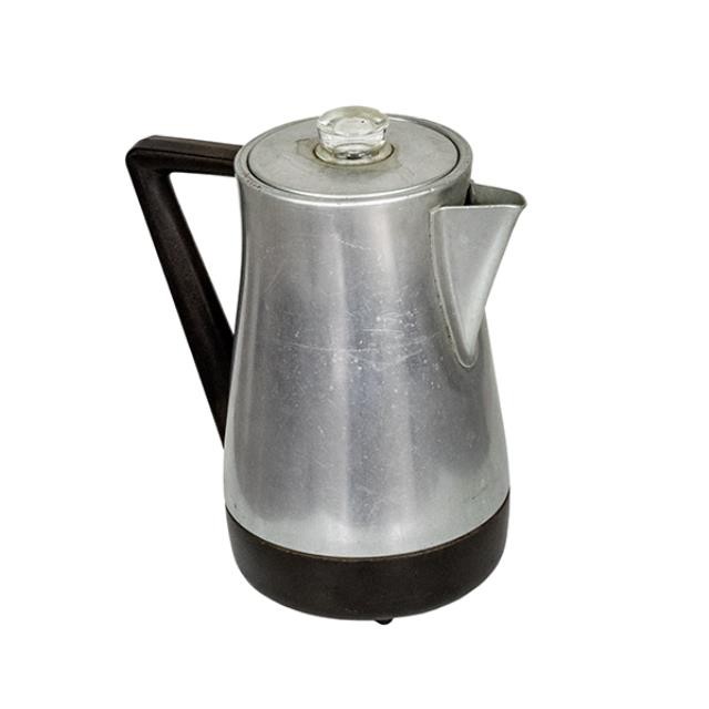 COFFEE POT-"West Bend" Aluminum W/Black Handle & Base