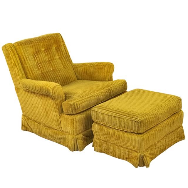 CHAIR-Club/Gold Corduroy W/Tufting on Back Cushion