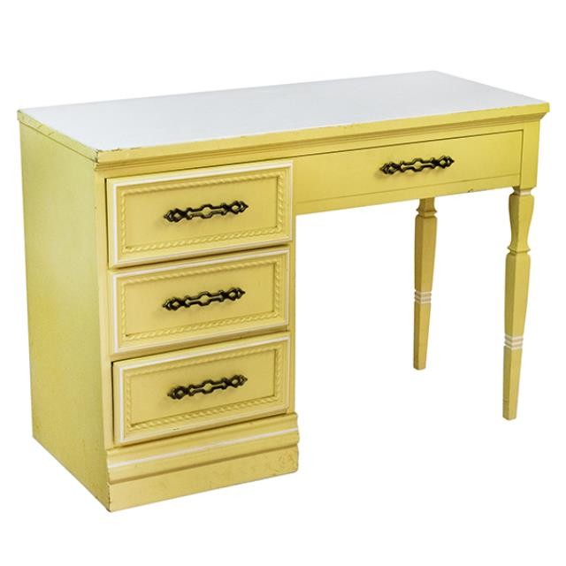 DESK- Yellow W/White Accents & Metal Hardware