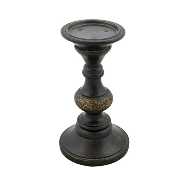 CANDLE HOLDER-TURNED WOOD-BLK/GLD