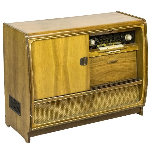 RADIO CONSOLE-Mid Century Modern-Sliding Doors in Front