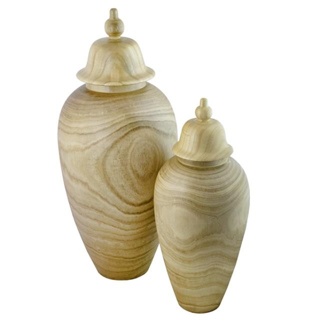 Temple Jar-Tall Paulownia Wood W/Lid