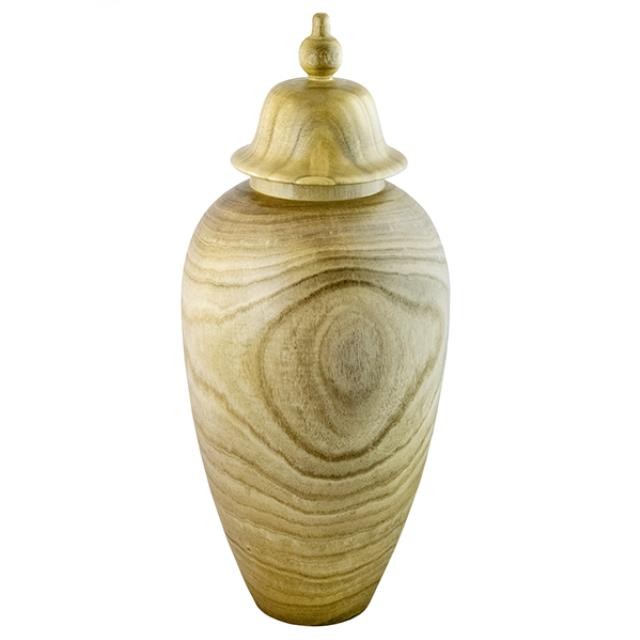 Temple Jar-Tall Paulownia Wood W/Lid