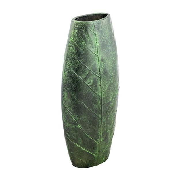 VASE- Tall Dark Green Aluminum Leaf