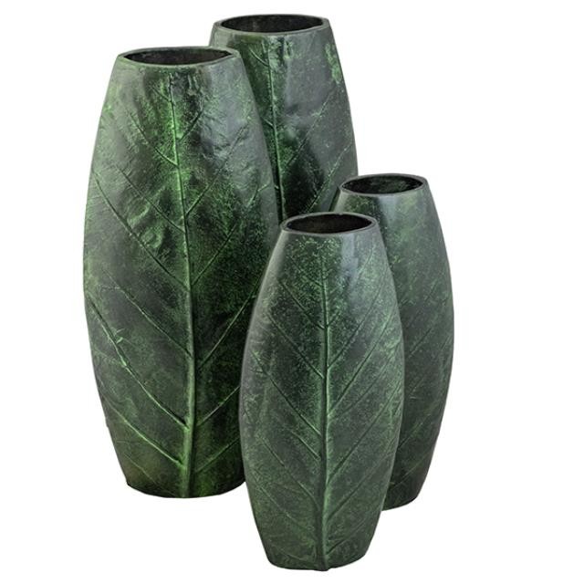 VASE-MediumTall Dark Green Aluminum Leaf