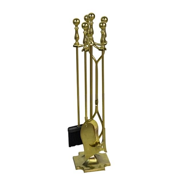 FIREPLACE TOOLS-4 Piece-Brass W/Stand