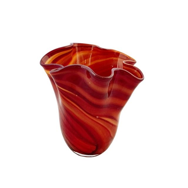 VASE-Red/Orange Swirled Glass-Scalloped Top