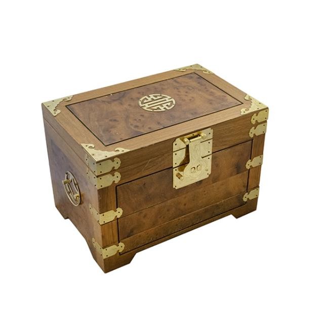 BOX-W/LID-Burlwood-Brass-Asian Accents