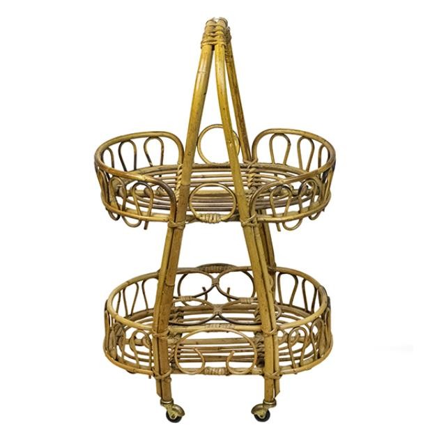 WINE TROLLY-BAMBOO-2 TIER-CASTORS