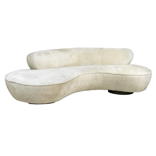 Sofa-Contemporary Kidney- Plush Beige Fabric